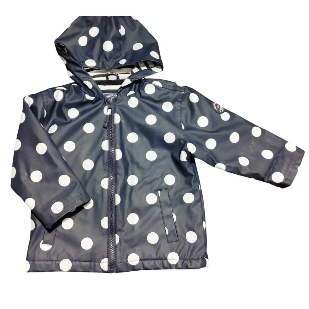 Weekend A La Mer Kids Dotted Rain Coat Full Zip Polka Dot Navy White Size 18M